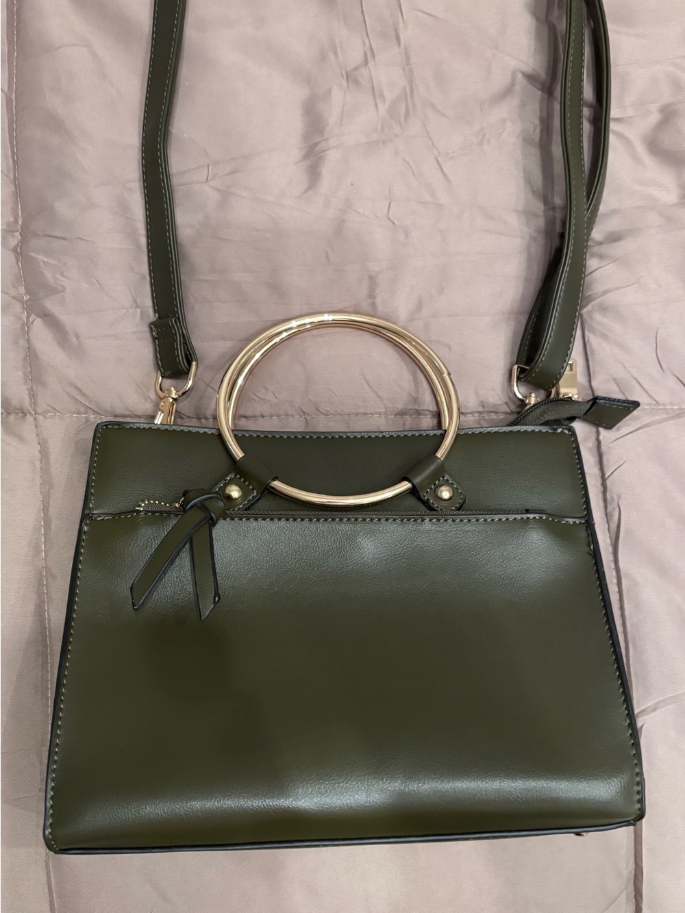 Olive Green Womenβs Top-Handle Satchel Handbag with Gold Ring Hardware